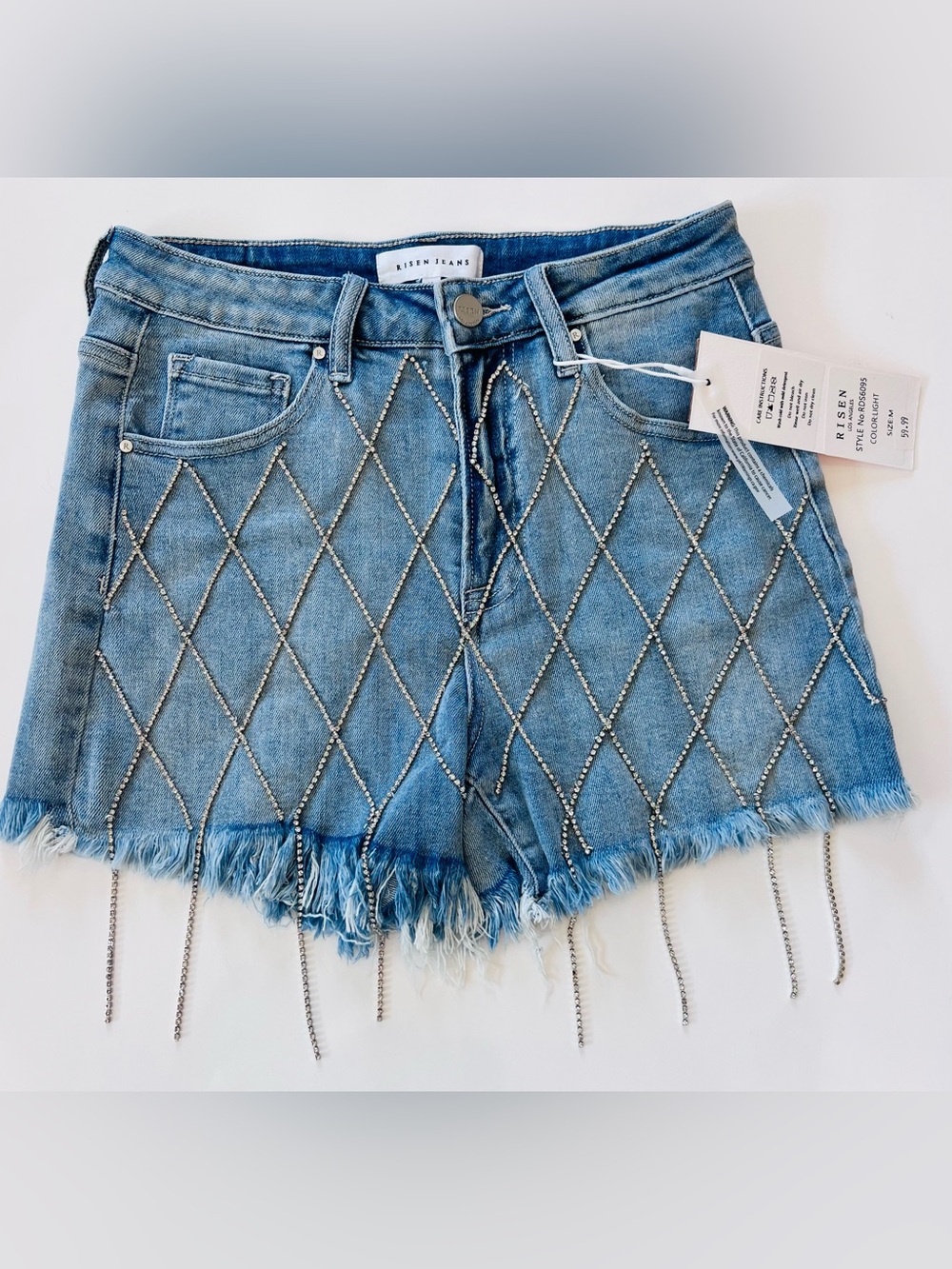 Risen Embellished Blue Denim Shorts NWT